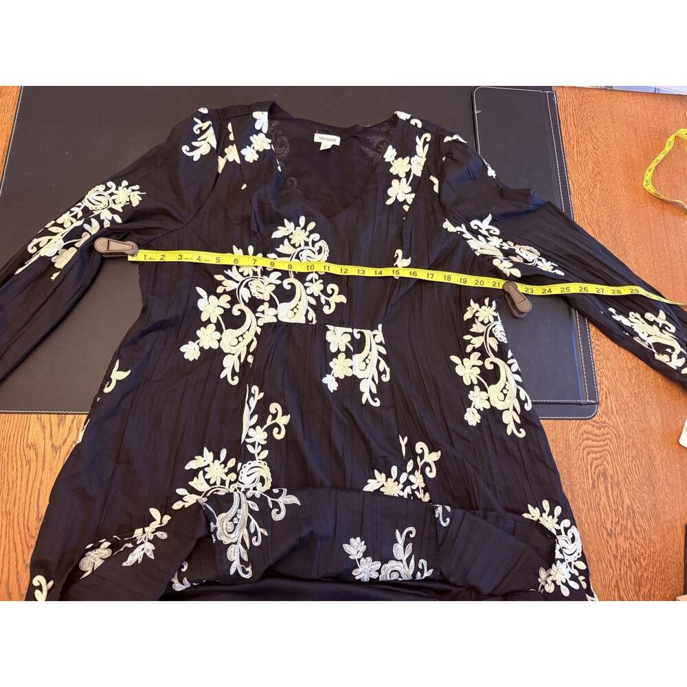 Westport A-Line Dress Floral Embroidered Black White Long Sleeve Knee L Women